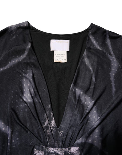 Robe fourreau mi-longue en viscose noire à fleurs Roberto Cavalli