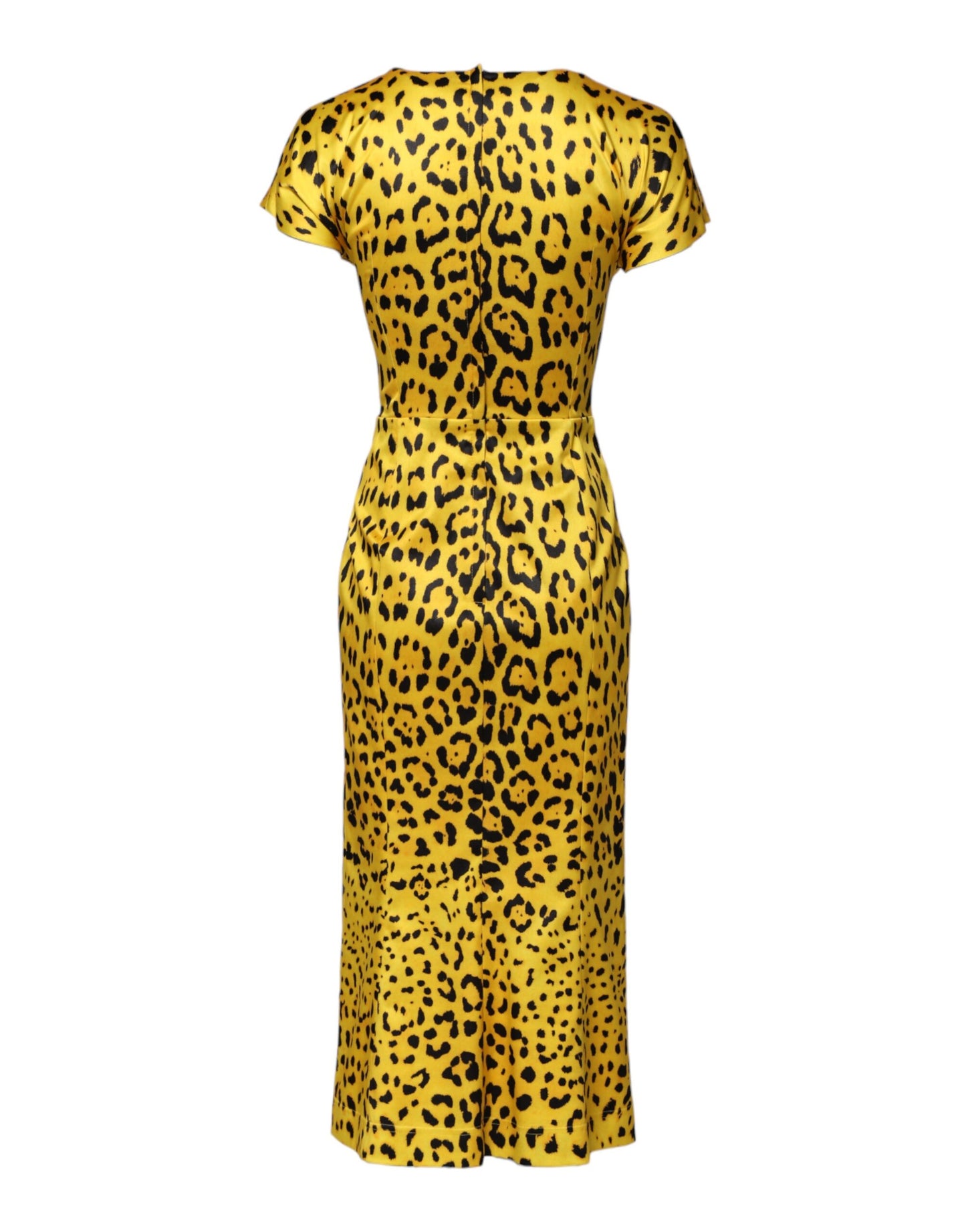 Dolce &amp; Gabbana Yellow Polyester Leopard Midi Sheath Dress