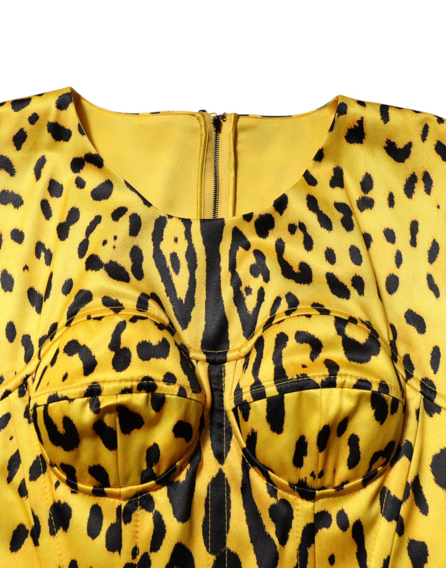 Dolce &amp; Gabbana Yellow Polyester Leopard Midi Sheath Dress