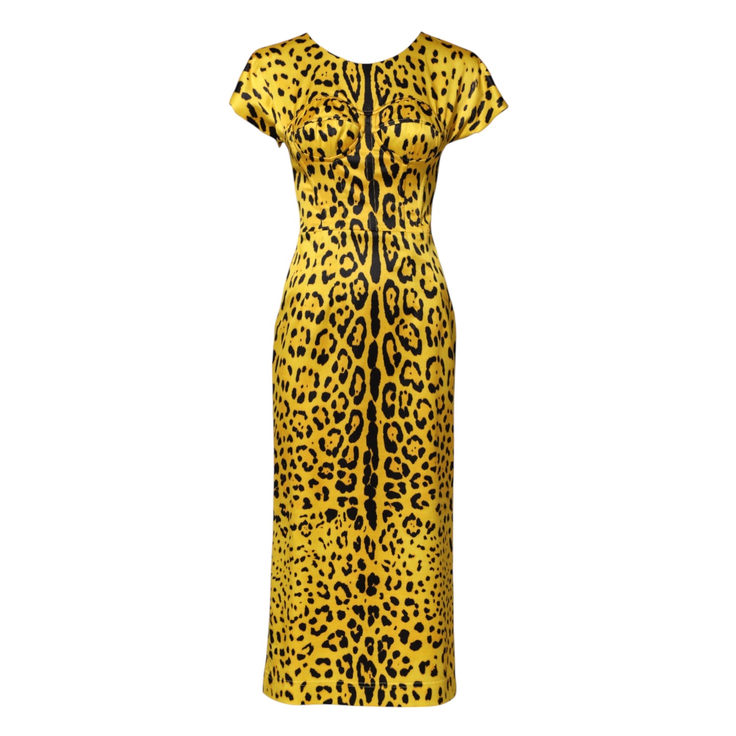 Dolce &amp; Gabbana Yellow Polyester Leopard Midi Sheath Dress