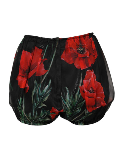 Dolce &amp; Gabbana Black Floral High Waist Women Hot Pants Shorts