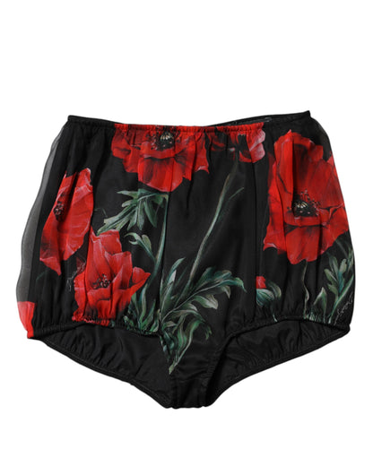 Dolce &amp; Gabbana Black Floral High Waist Women Hot Pants Shorts