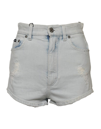 Dolce &amp; Gabbana Light Blue Washed Denim Cotton Hot Pants Shorts