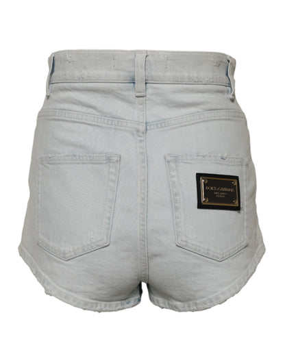 Dolce &amp; Gabbana Light Blue Washed Denim Cotton Hot Pants Shorts