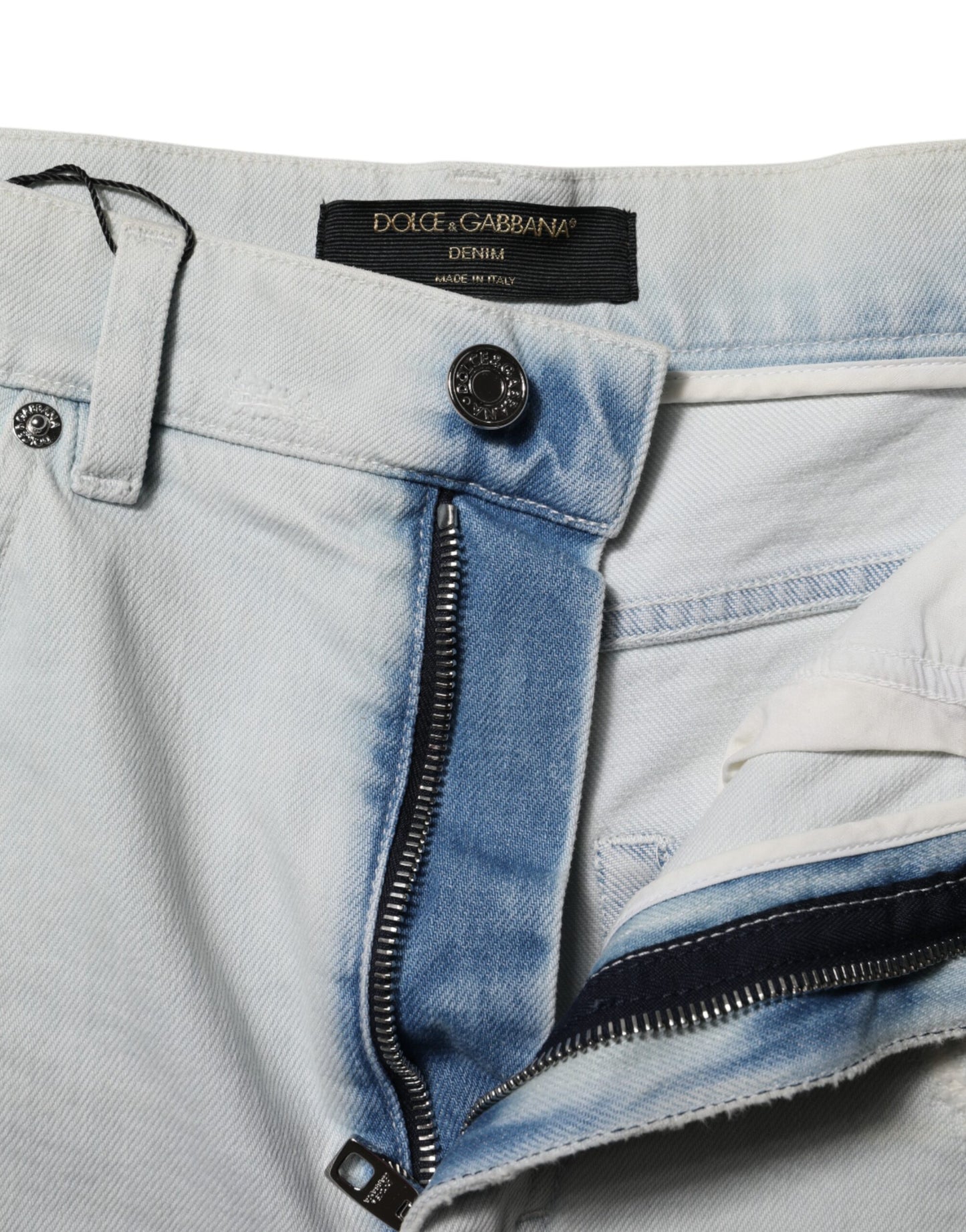 Dolce &amp; Gabbana Light Blue Washed Denim Cotton Hot Pants Shorts
