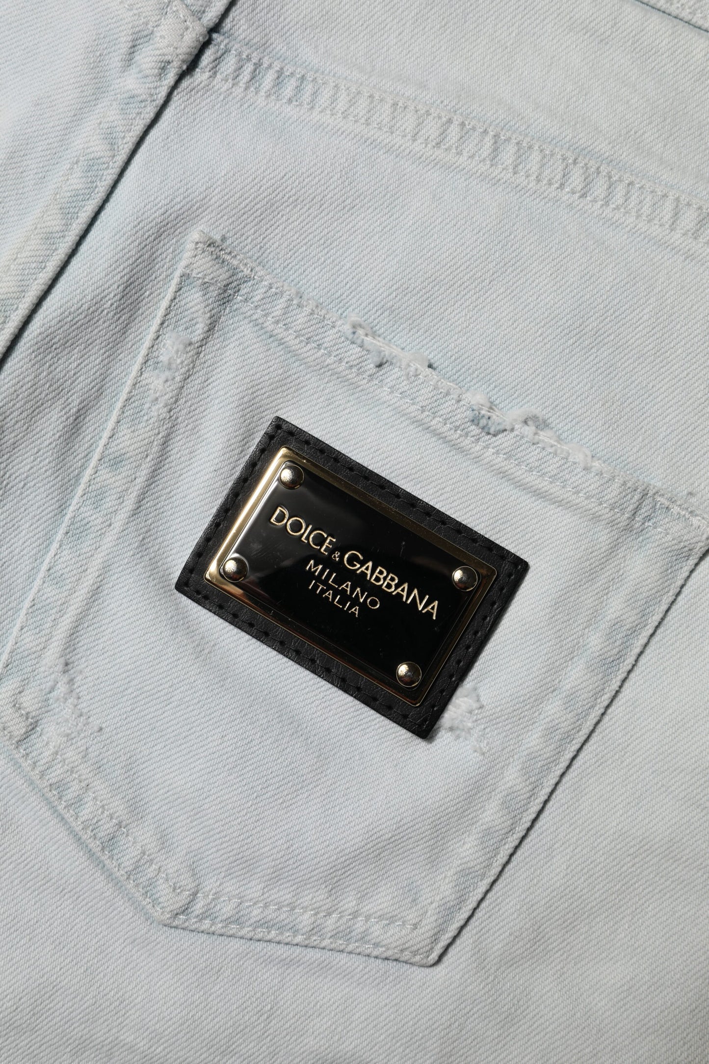 Dolce &amp; Gabbana Light Blue Washed Denim Cotton Hot Pants Shorts