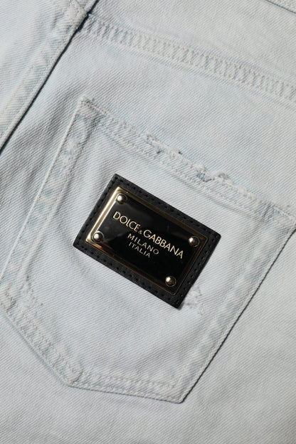 Dolce &amp; Gabbana Light Blue Washed Denim Cotton Hot Pants Shorts