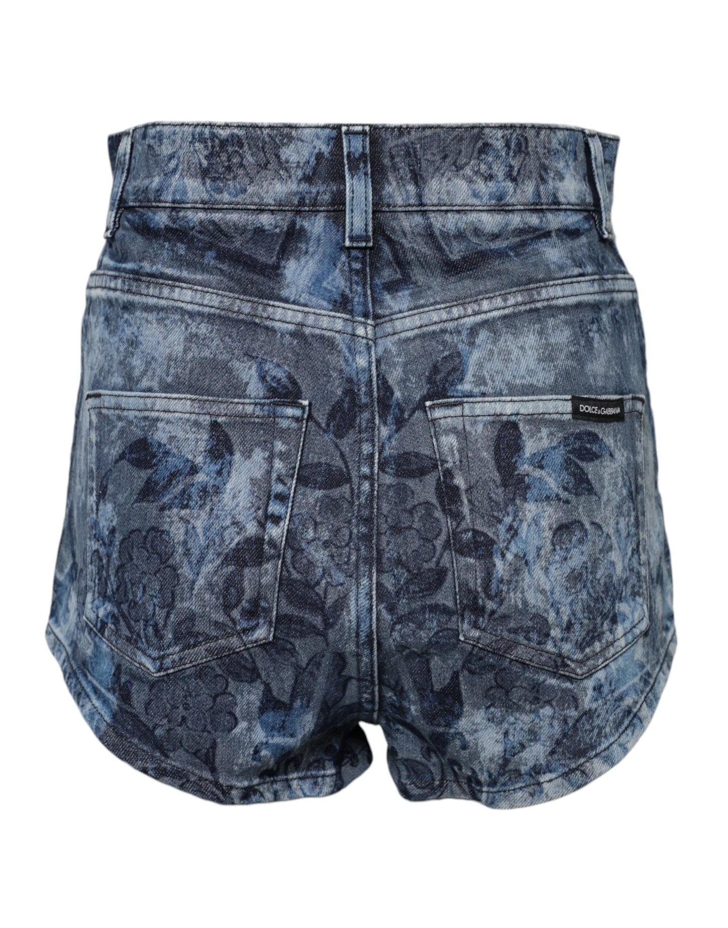 Dolce &amp; Gabbana Blue Floral Print Denim Cotton Hot Pants Shorts
