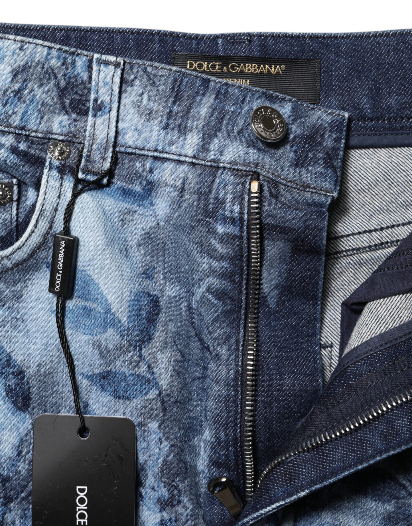 Dolce &amp; Gabbana Blue Floral Print Denim Cotton Hot Pants Shorts