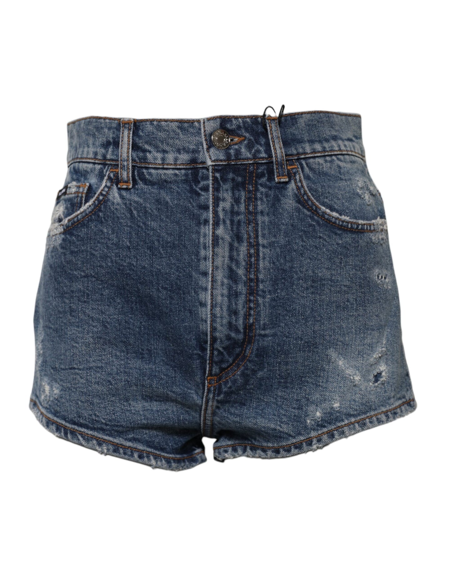Dolce &amp; Gabbana Blue Tattered Denim Cotton Hot Pants Shorts