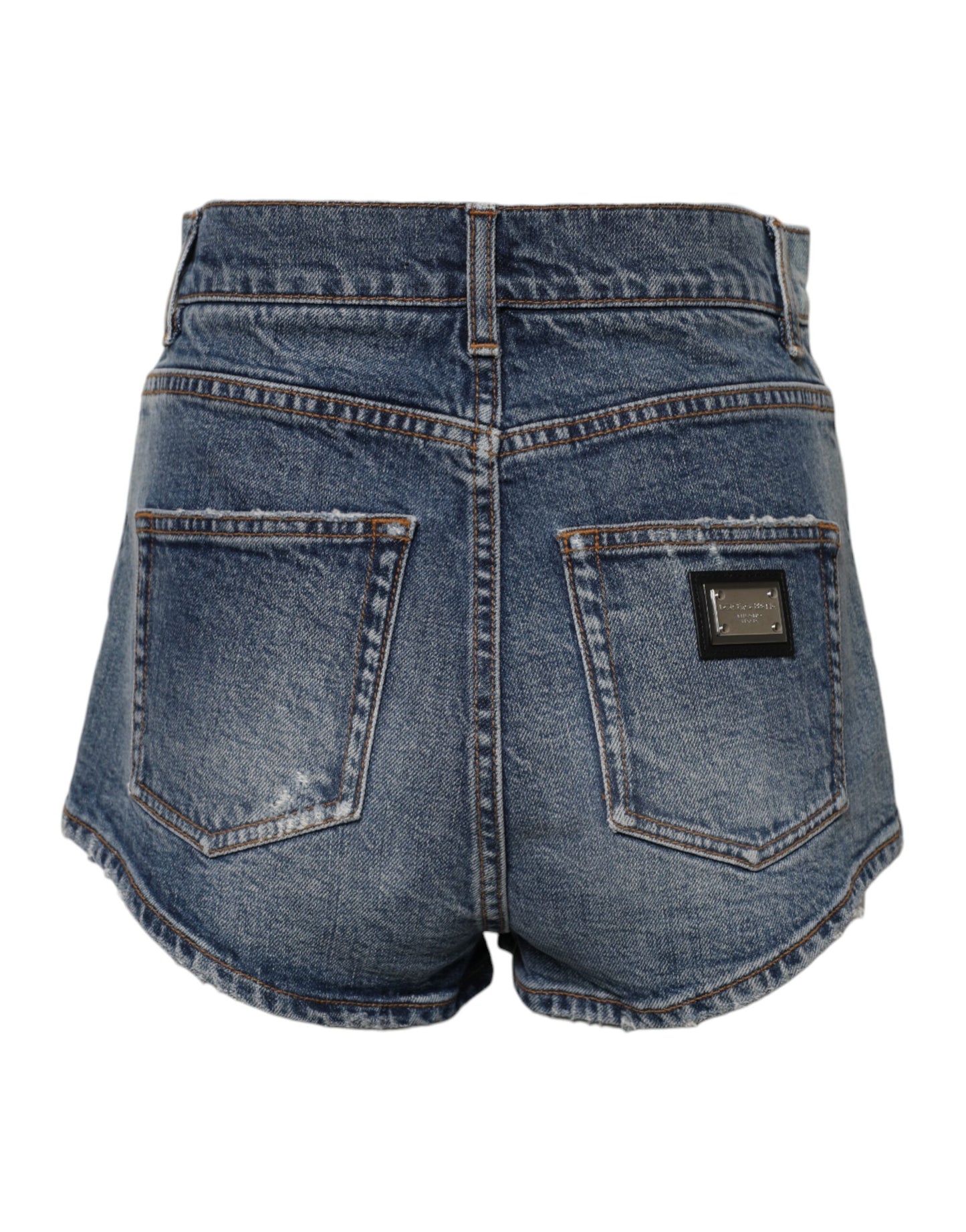 Dolce &amp; Gabbana Blue Tattered Denim Cotton Hot Pants Shorts