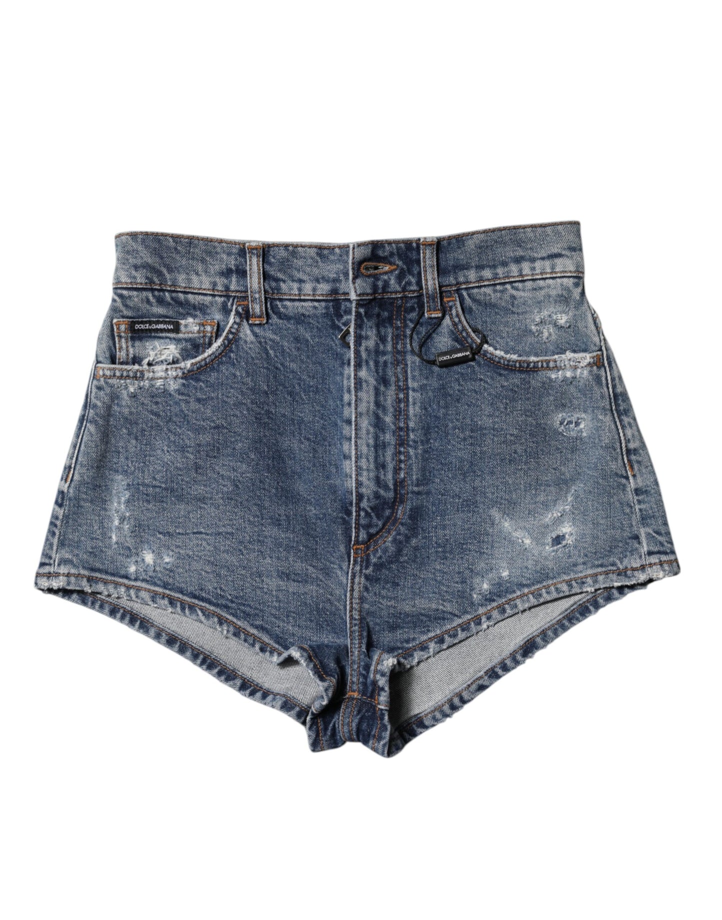 Dolce &amp; Gabbana Blue Tattered Denim Cotton Hot Pants Shorts