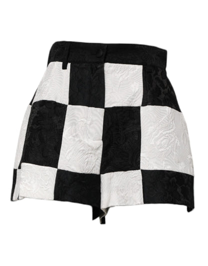 Dolce &amp; Gabbana Black White Floral Brocade Hot Pants Shorts