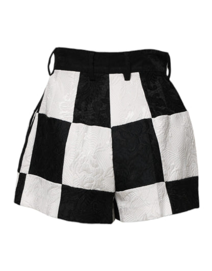 Dolce &amp; Gabbana Black White Floral Brocade Hot Pants Shorts