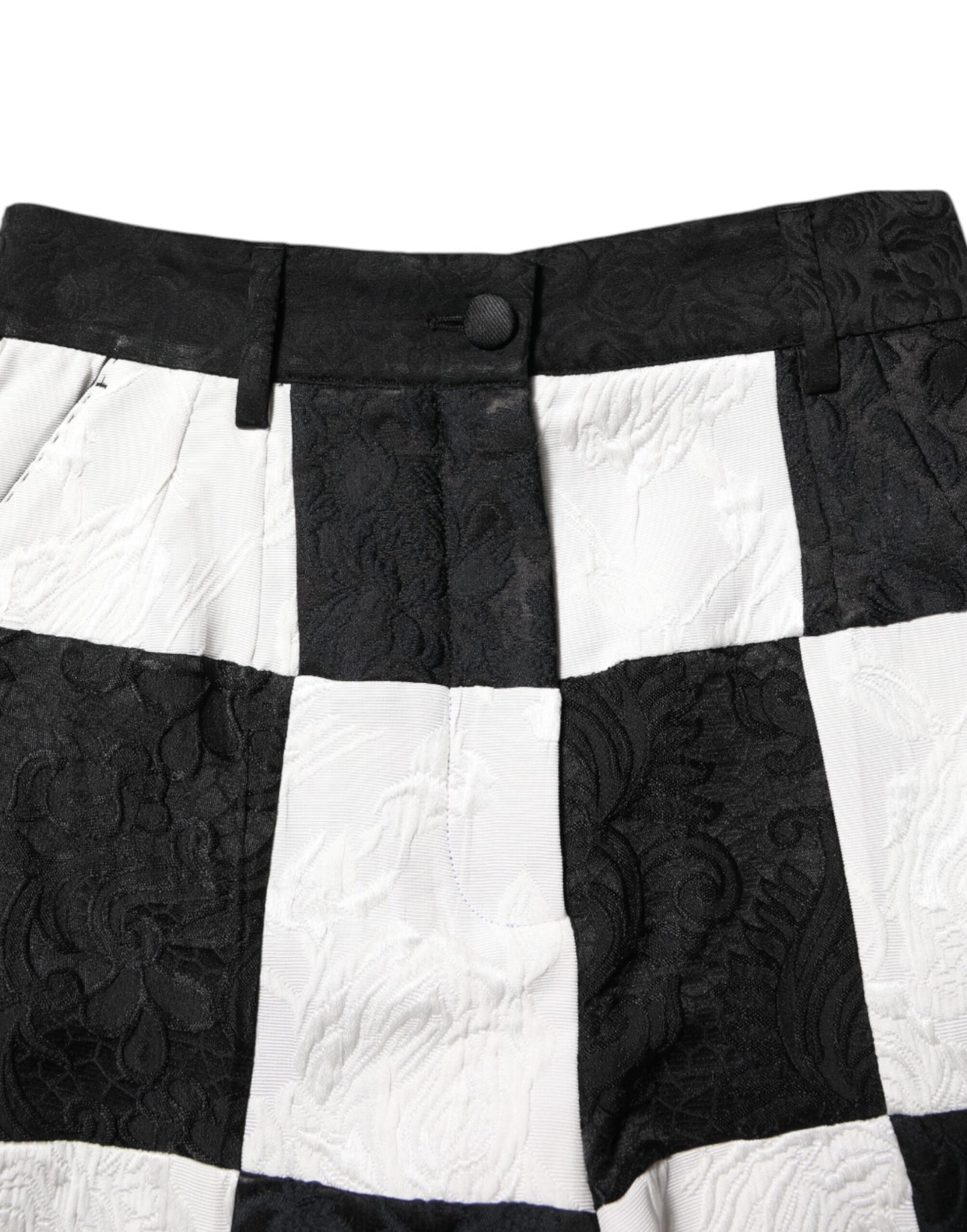 Dolce &amp; Gabbana Black White Floral Brocade Hot Pants Shorts