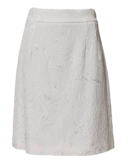Jupe trapèze taille haute en brocart floral blanc Dolce &amp; Gabbana