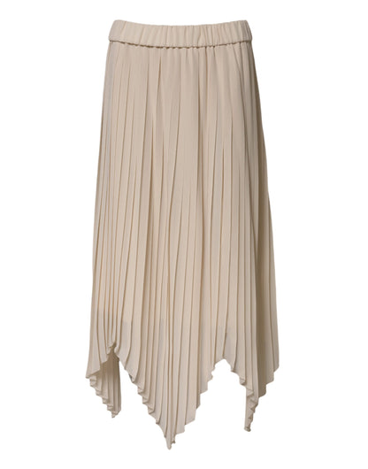 Jupe midi plissée taille haute en polyester beige Peserico