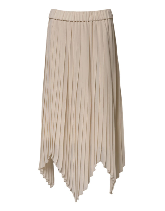 Jupe midi plissée taille haute en polyester beige Peserico