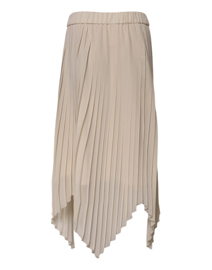Jupe midi plissée taille haute en polyester beige Peserico