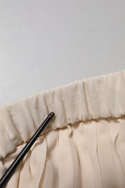Jupe midi plissée taille haute en polyester beige Peserico