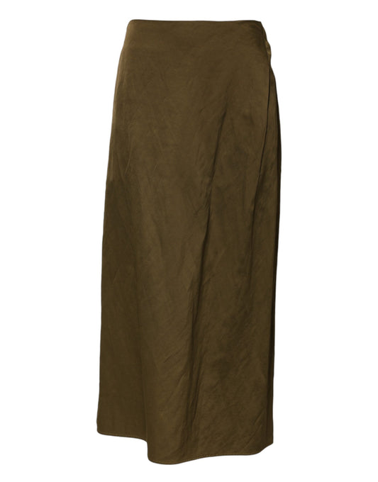 Jupe midi taille haute trapèze en viscose vert olive Jil Sander