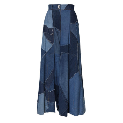 Jupe longue en coton patchwork bleu denim Dolce &amp; Gabbana