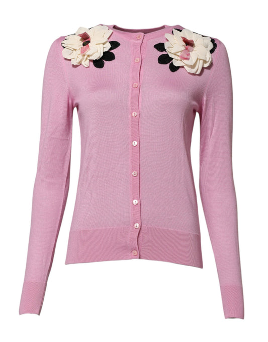 Dolce &amp; Gabbana Pink Floral Detailing Cardigan Sweater