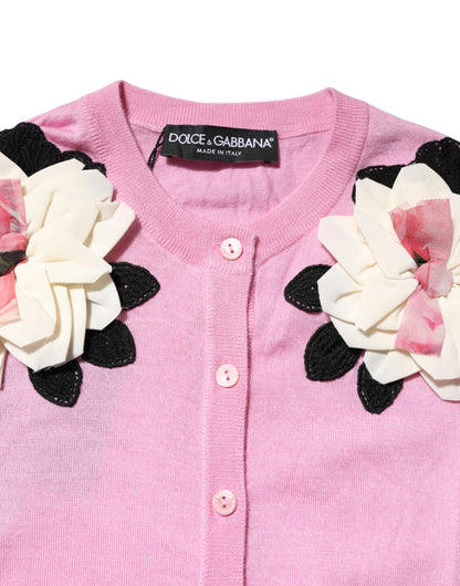 Dolce &amp; Gabbana Pink Floral Detailing Cardigan Sweater