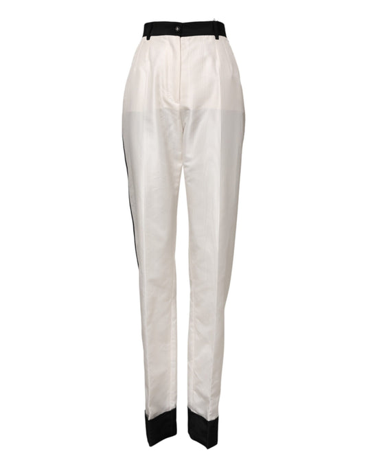 Dolce &amp; Gabbana White High Waist Straight Dress Trouser Pants