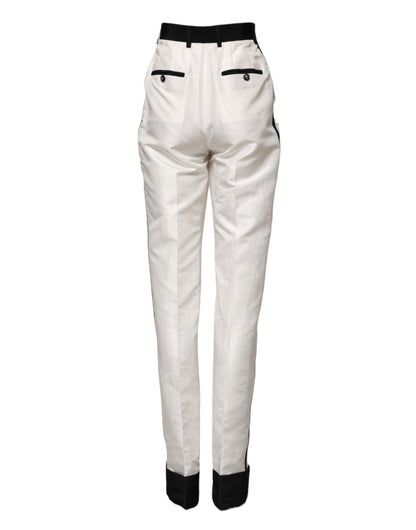 Dolce &amp; Gabbana White High Waist Straight Dress Trouser Pants