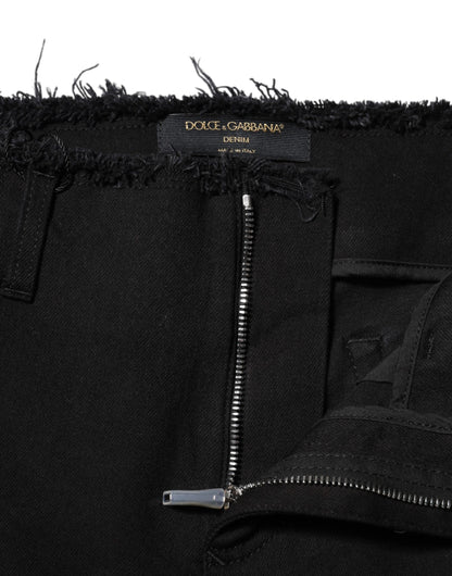 Dolce &amp; Gabbana Black Cotton Mid Waist Flared Denim Jeans