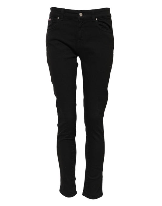 Dolce & Gabbana Black Cotton Logo Skinny Mid Waist Denim Jeans by Dolce & Gabbana