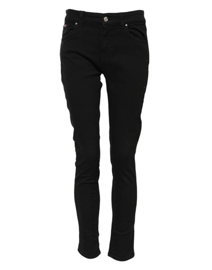 Dolce & Gabbana Black Cotton Logo Skinny Mid Waist Denim Jeans by Dolce & Gabbana