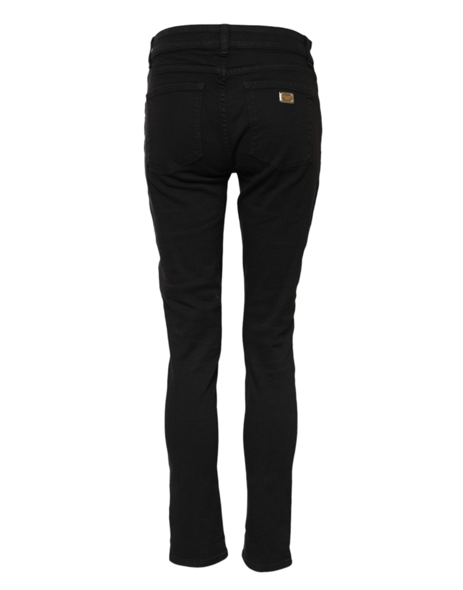 Dolce & Gabbana Black Cotton Logo Skinny Mid Waist Denim Jeans by Dolce & Gabbana
