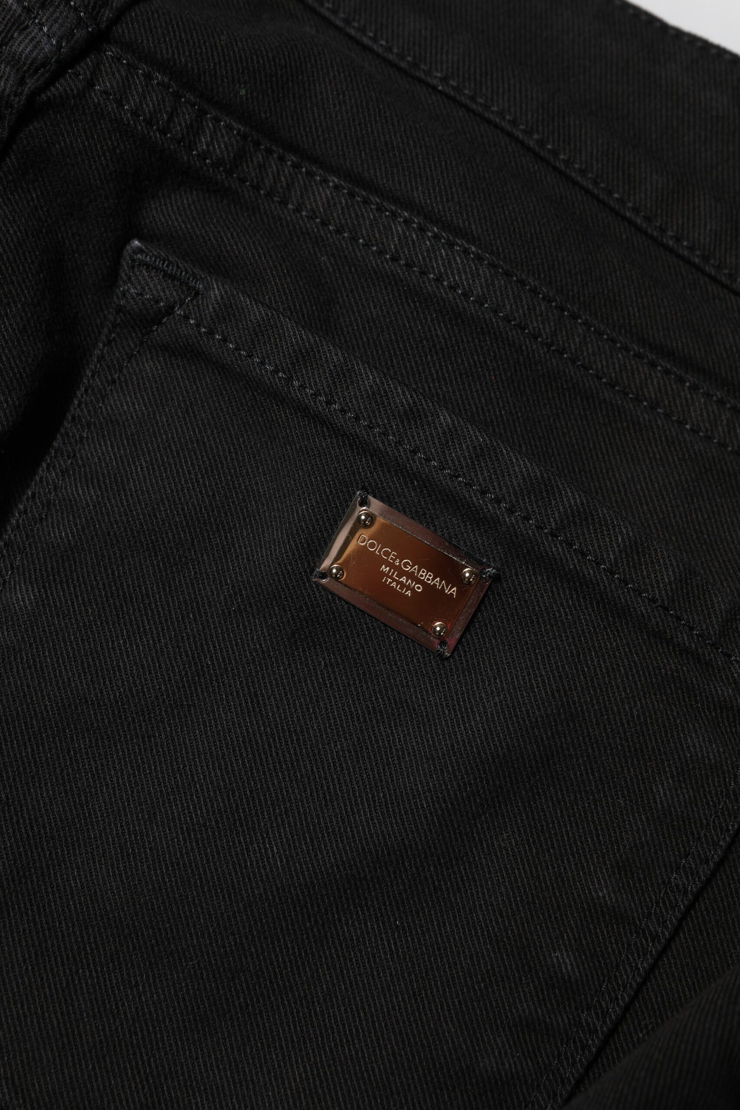 Dolce & Gabbana Black Cotton Logo Skinny Mid Waist Denim Jeans by Dolce & Gabbana