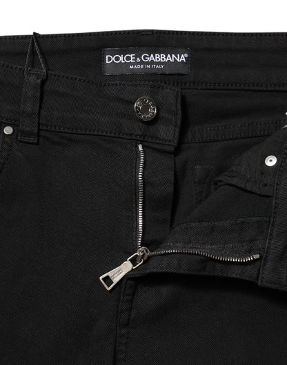 Dolce & Gabbana Black Cotton Logo Skinny Mid Waist Denim Jeans by Dolce & Gabbana