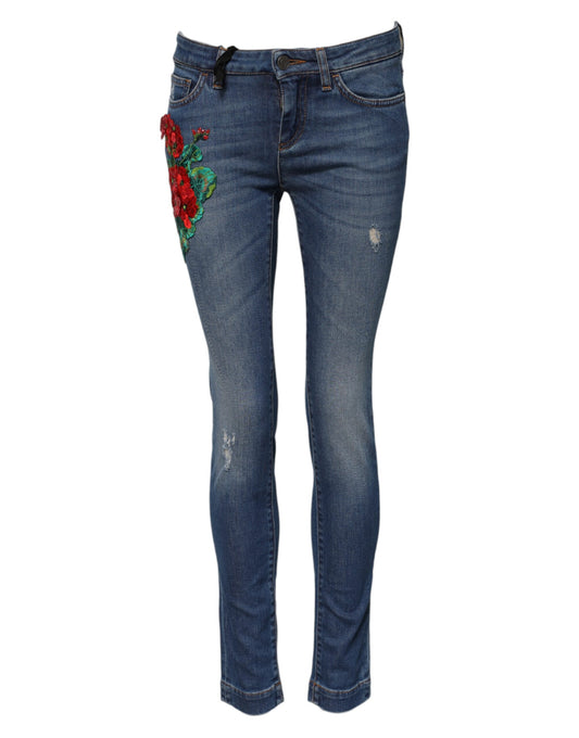 Dolce &amp; Gabbana Blue Cotton Low Waist Skinny Denim Jeans