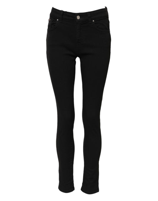 Dolce &amp; Gabbana Black Cotton Mid Waist Skinny Denim Jeans