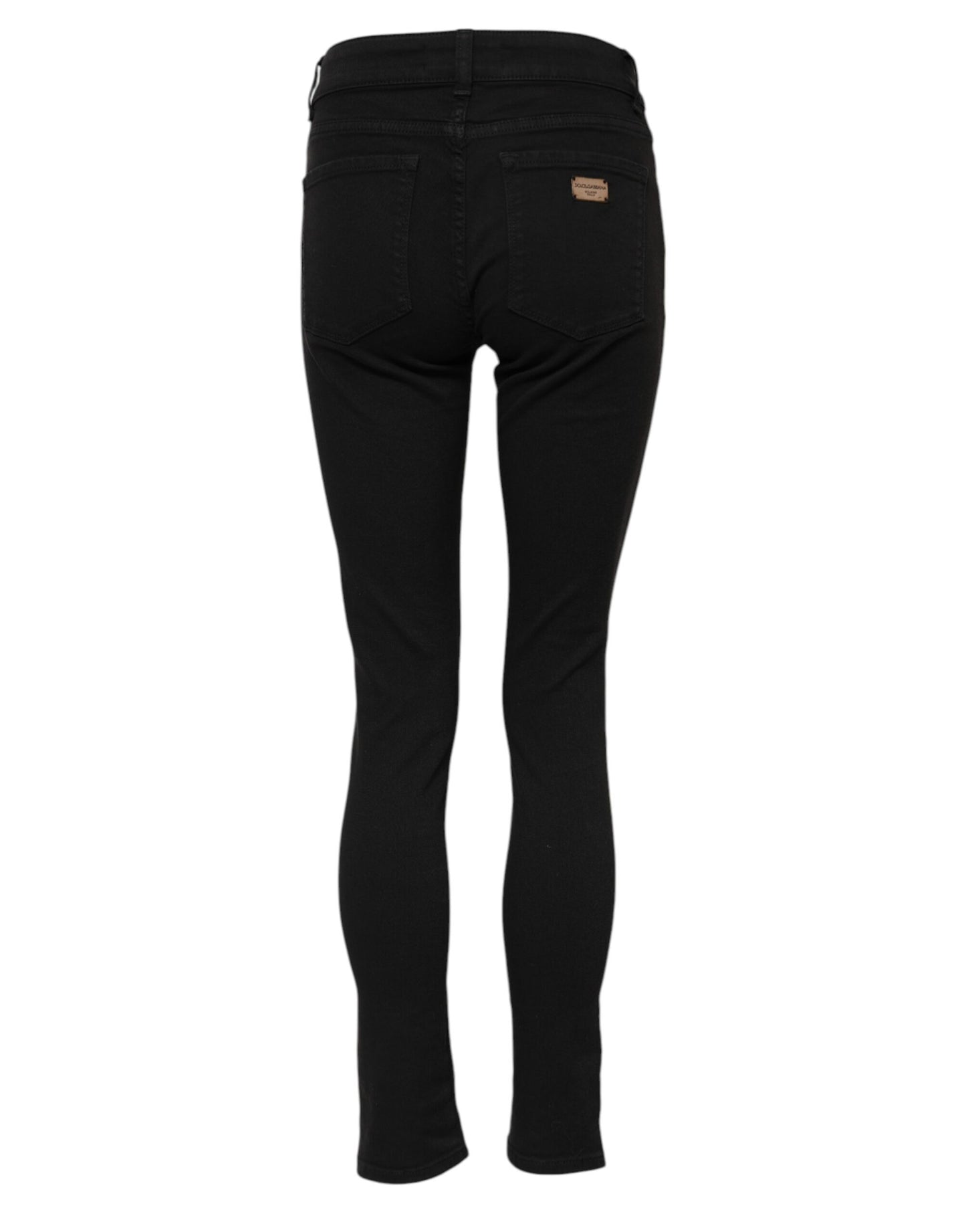 Dolce &amp; Gabbana Black Cotton Mid Waist Skinny Denim Jeans
