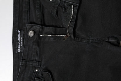 Dolce &amp; Gabbana Black Cotton Mid Waist Skinny Denim Jeans