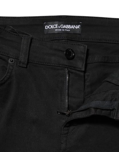 Dolce &amp; Gabbana Black Cotton Skinny Mid Waist Denim Jeans