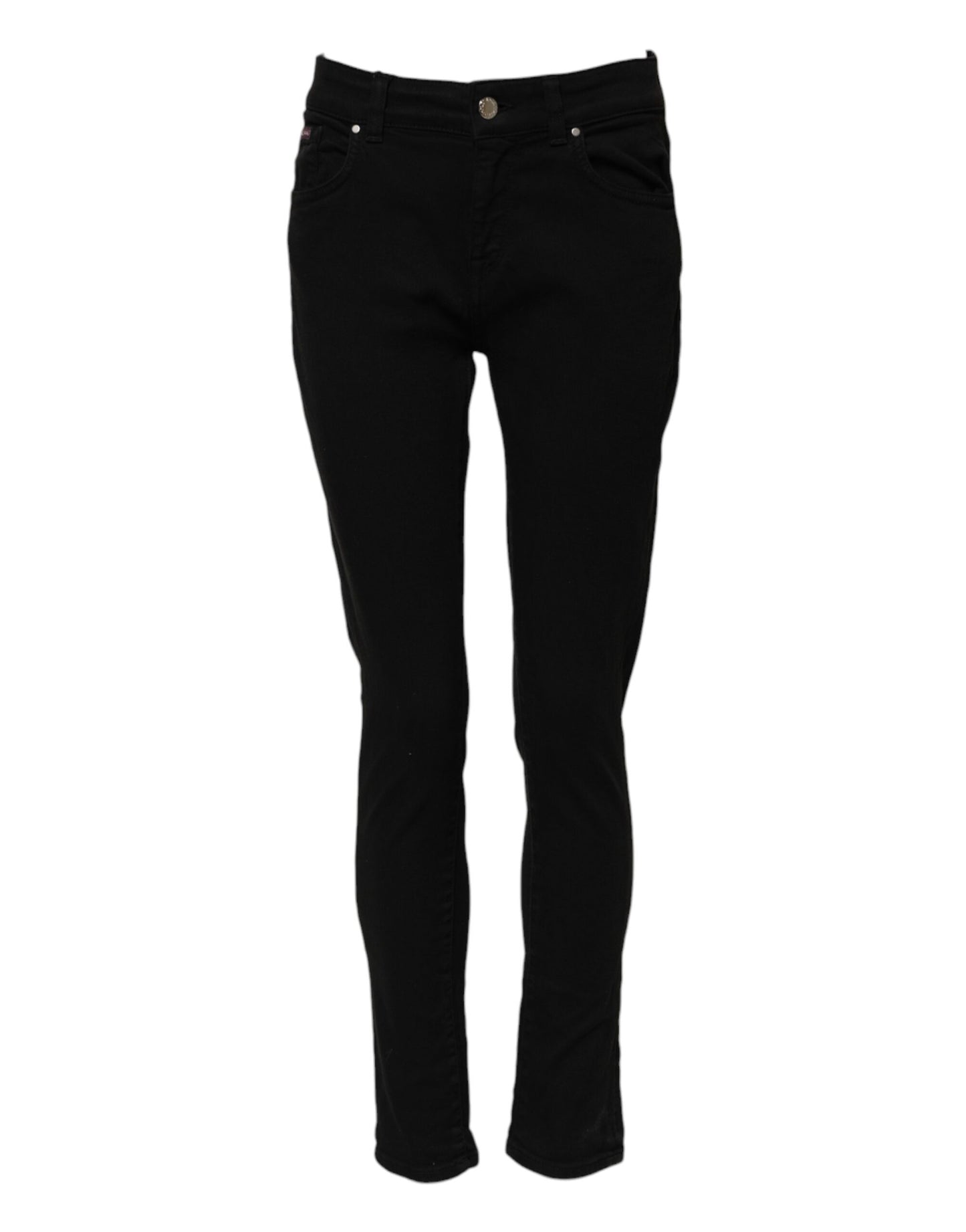Dolce &amp; Gabbana Black Cotton Logo Skinny Mid Waist Denim Jeans