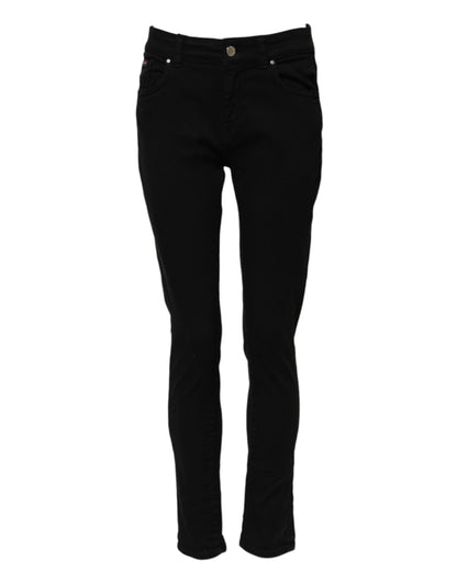 Dolce &amp; Gabbana Black Cotton Logo Skinny Mid Waist Denim Jeans