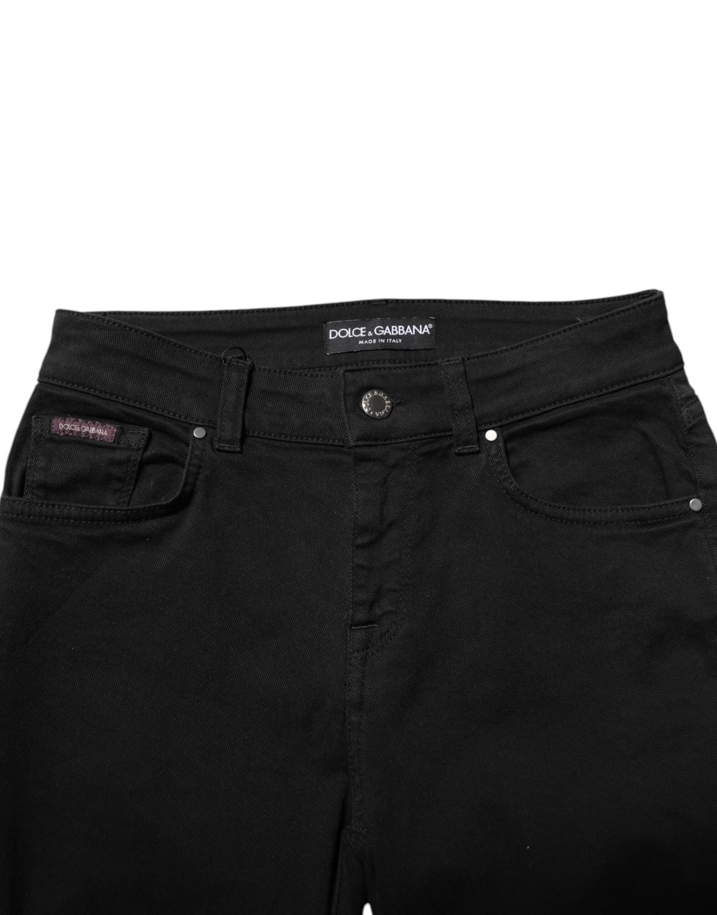 Dolce &amp; Gabbana Black Cotton Logo Skinny Mid Waist Denim Jeans