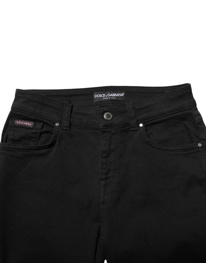 Dolce &amp; Gabbana Black Cotton Logo Skinny Mid Waist Denim Jeans
