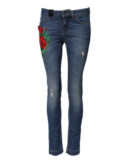Dolce & Gabbana Blue Cotton Low Waist Skinny Denim Jeans by Dolce & Gabbana