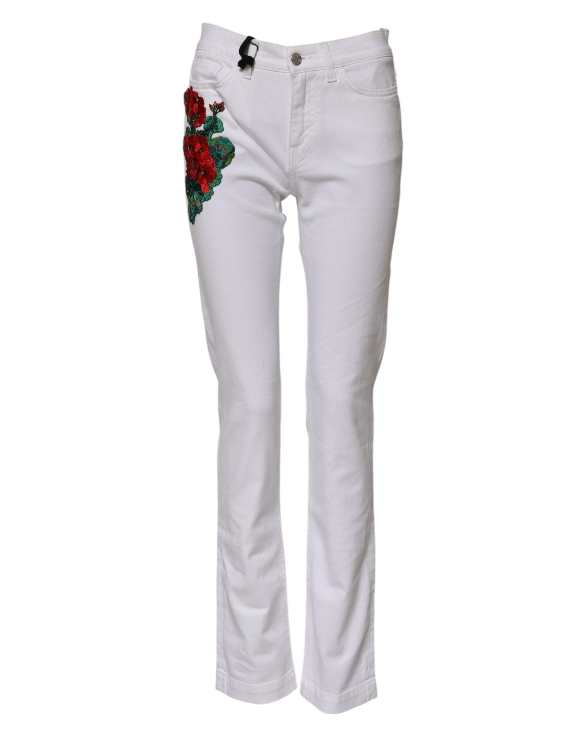 Dolce & Gabbana White Floral Embroidery GIRLY Denim Jeans by Dolce & Gabbana