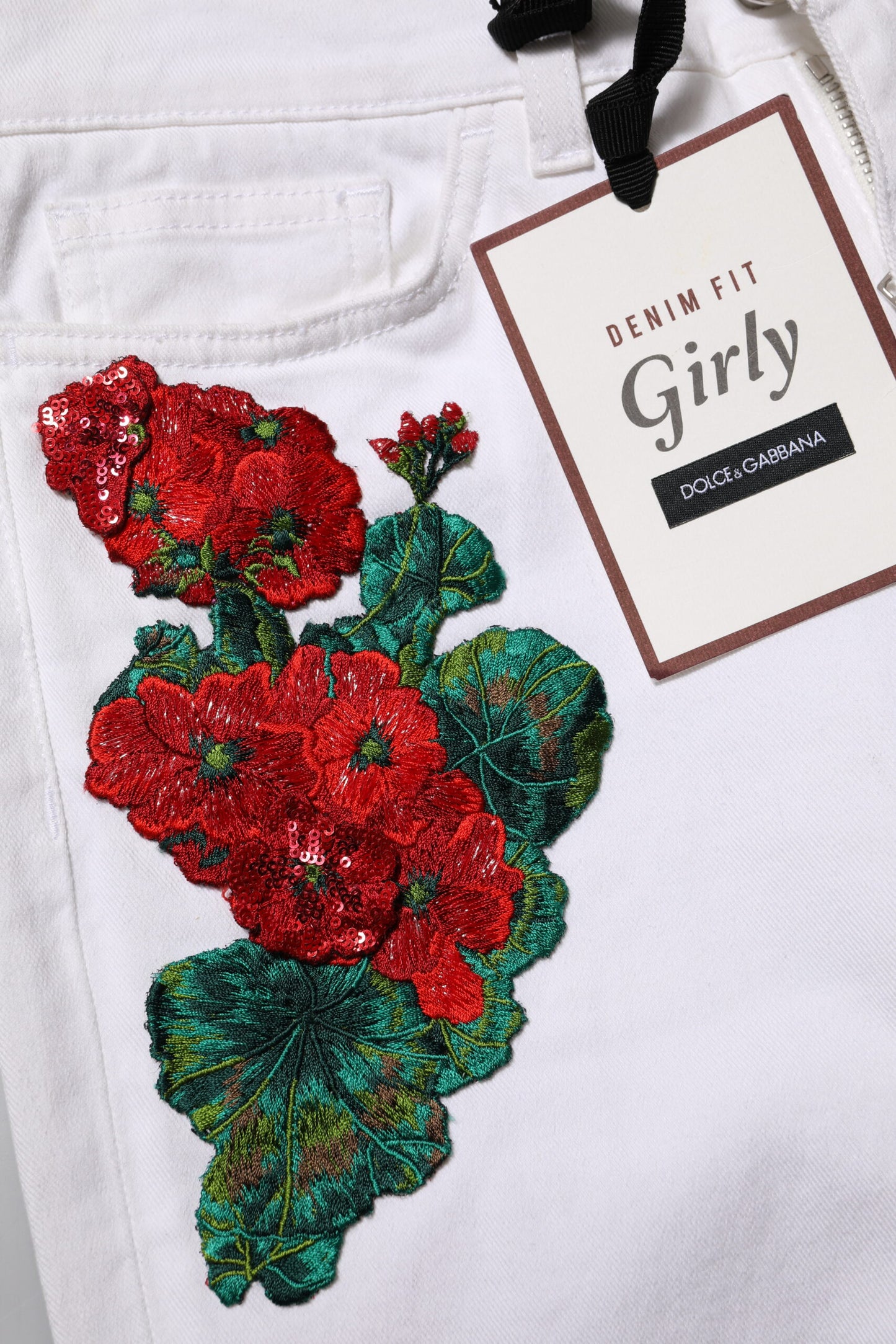 Dolce & Gabbana White Floral Embroidery GIRLY Denim Jeans by Dolce & Gabbana