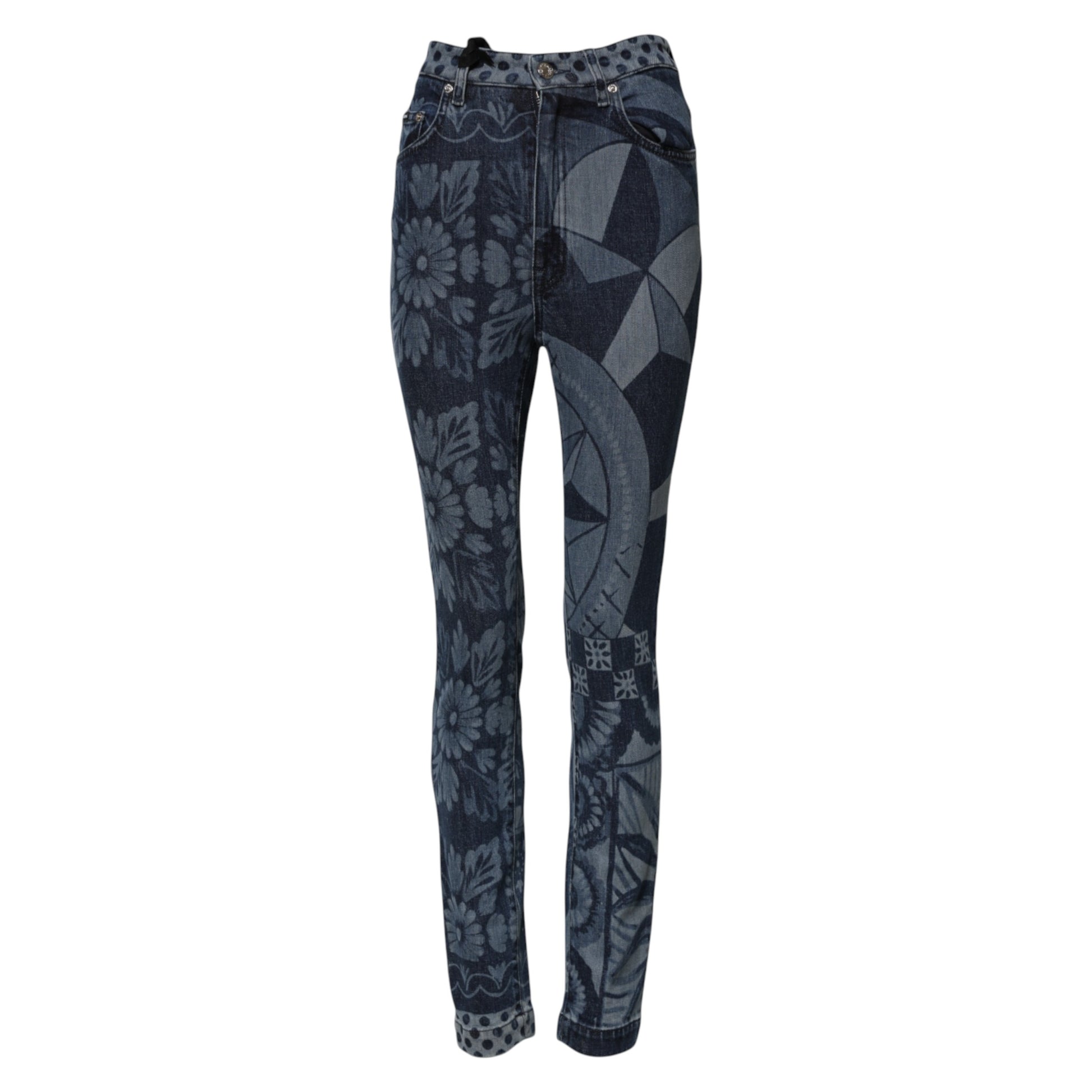 Dolce & Gabbana Blue Graphic Print Cotton Skinny Denim Jeans by Dolce & Gabbana