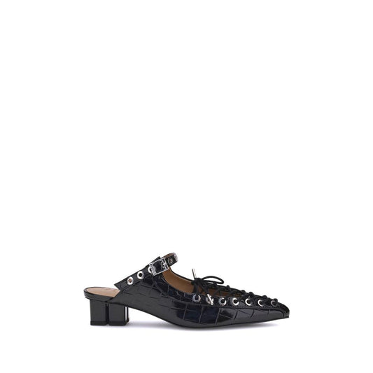 Ganni Oleatex Laced Mules Crinkled Fabric Luxe Edition